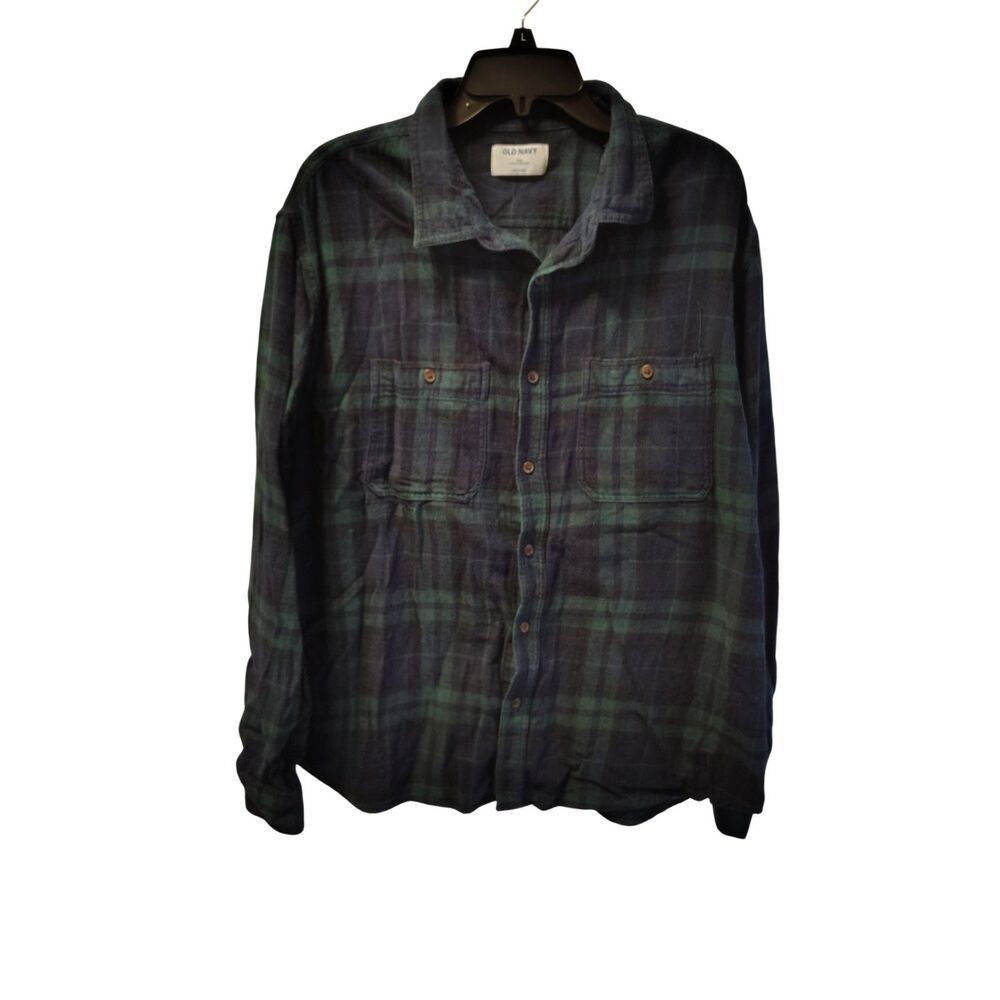 Old Navy XXL Green/Black Plaid‎ Long Sleeve Button Up Top